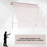 Store banne manuel inclinaison réglable aluminium polyester imperméabilisé 70L x 120l cm beige