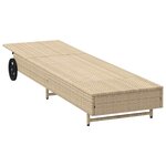 vidaXL Chaise longue avec roues et coussin beige résine tressée