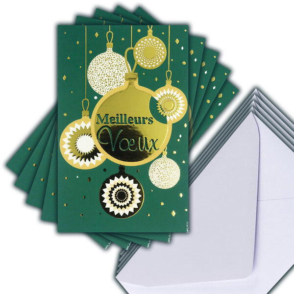 LOT 5 Cartes Meilleurs Vœux + 5 Enveloppes 14x9cm