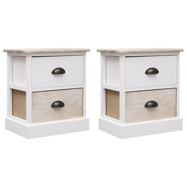 vidaXL 2 Pièces Tables de chevet Blanc et naturel 38x28x45 cm Paulownia
