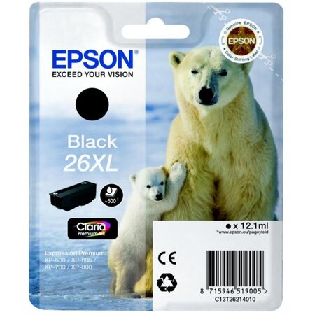 Cartouche jet d'encre t2621 noir epson 26xl ours polaire (12.1 ml) pour imprimante jet ... Epson