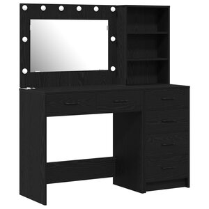 Ensemble de coiffeuse 2 pièces avec LED en bois d'ingénierie noir