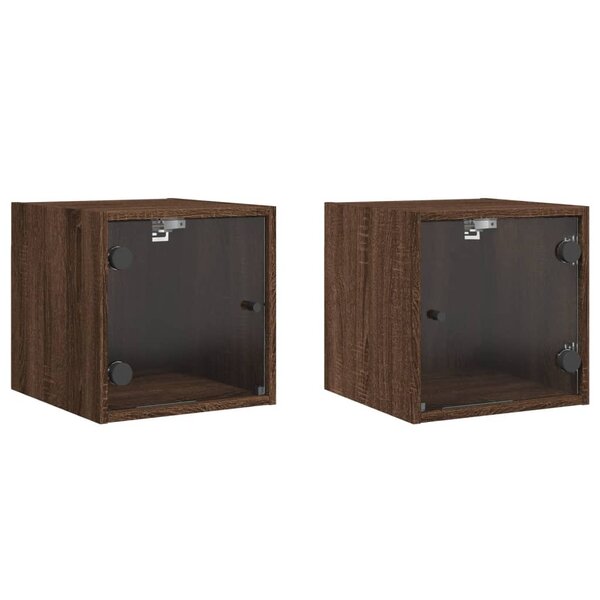 vidaXL Tables de chevet et portes vitrées 2Pièces chêne marron 35x37x35cm