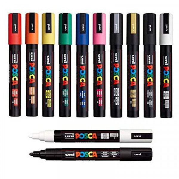 Lot de 12 marqueurs posca pc-5m pointe moyenne conique