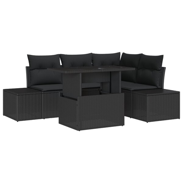vidaXL Ensemble de canapé de jardin 5 pièces avec des coussins en poly rotin noir