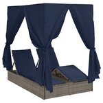 vidaXL Double Lit de Détente Gris Grand Rotin & Coussins en polyester
