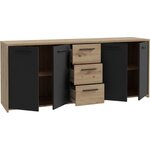 Buffet Particules mélaminé -chêne artisan et Noir- 4 portes + 3 tiroirs - 179 2 x 42 x 74 5 cm
