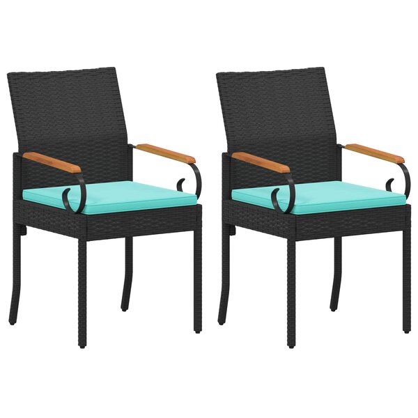 vidaXL Chaises de jardin 2 Pièces Noir et turquoise Poly Rattan et Acacia