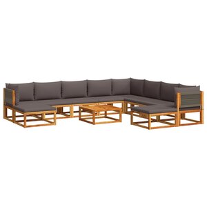 vidaXL Ensemble de canapés de jardin 11 pièces avec coussins en bois d'acacia et corde