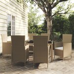 vidaXL Mobilier à dîner de jardin 7 Pièces coussins Résine tressée Beige