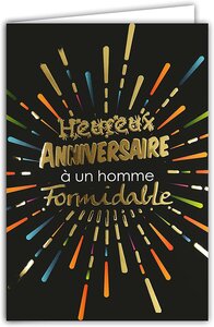 Carte heureux anniversaire à un homme formidable feu d'artifice doré or noir