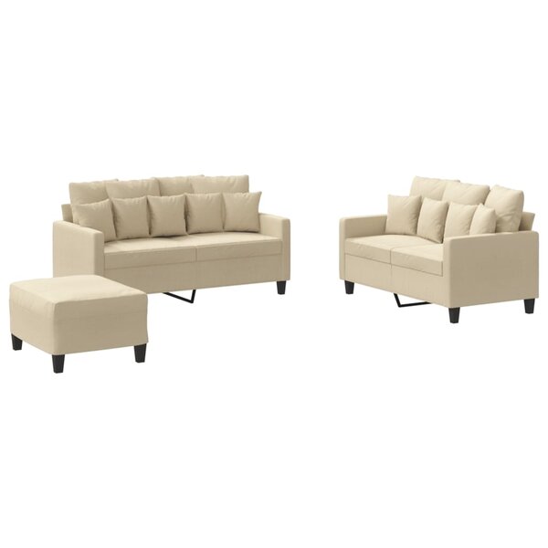 vidaXL Ensemble de canapés 3 Pièces avec coussins Crème Tissu