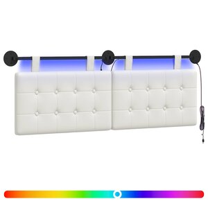 vidaXL Tête de lit suspendue Avec lumière LED Blanc Simili cuir