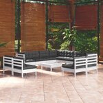 vidaXL Salon de jardin 12 Pièces avec coussins blanc bois de pin solide