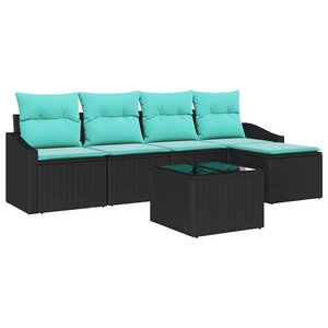 vidaXL Ensemble de Canapés avec coussin 6 Pièces Noir polyrotin