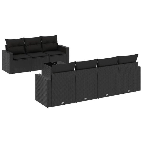 vidaXL Salon de jardin 8 Pièces avec coussins noir résine tressée