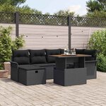 vidaXL Ensemble de canapé de jardin 7 pièces avec coussins en poly rotin noir