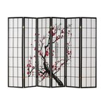 Paravent bois 6 pans noir Shoji fleurs