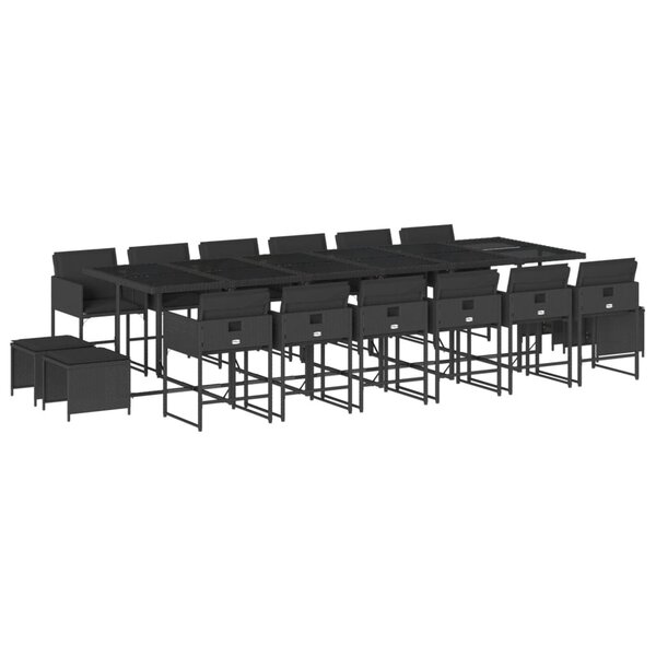 vidaXL Ensemble à manger de jardin 17 Pièces coussins noir résine tressée