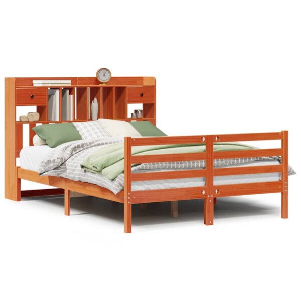 vidaXL Lit bibliothèque sans matelas cire marron 150x200 cm pin massif