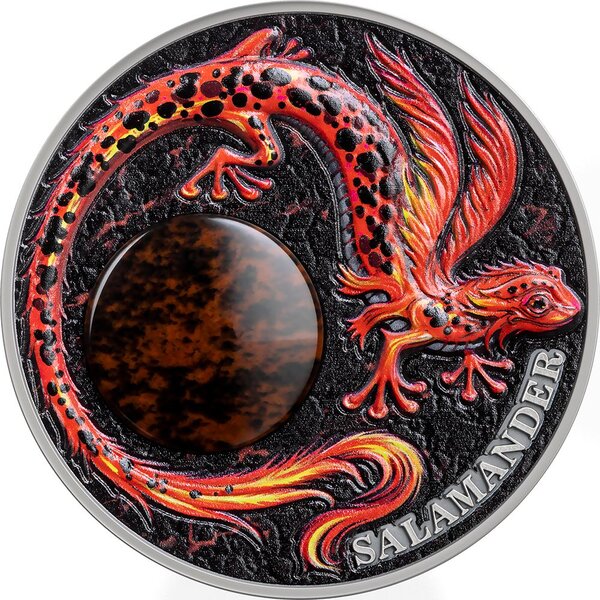 Monnaie SALAMANDER Chronicles of Fire 2 Oz Argent 10 Cedis Ghana 2024
