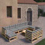 vidaXL Salon de jardin 10 Pièces avec coussins Bois de pin massif