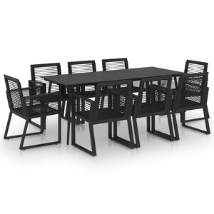 vidaXL Ensemble à manger d'extérieur 9 Pièces Rotin PVC Noir