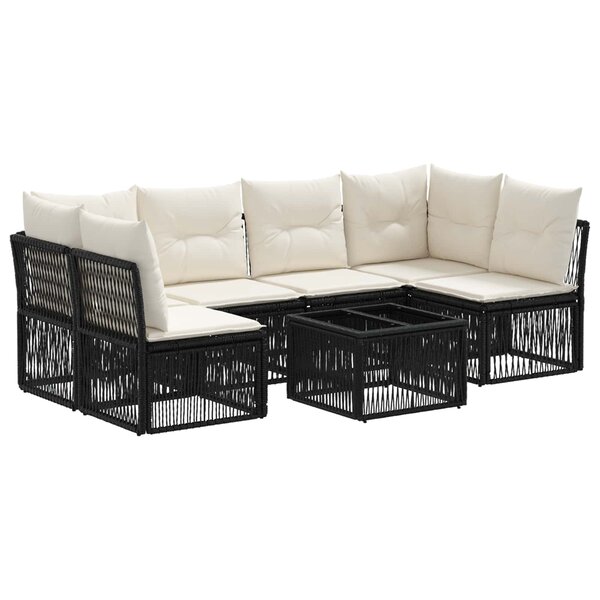 vidaXL Ensemble de canapé de jardin 7 pc Noir polyrotin