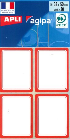 Étiquettes scolaires autocollantes Rouge 38 x 50 mm