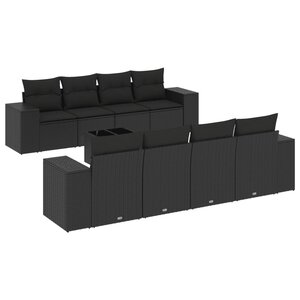 vidaXL Salon de jardin 9 Pièces avec coussins noir résine tressée
