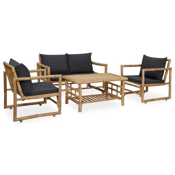 vidaXL Salon de jardin 4 Pièces avec coussins Bambou