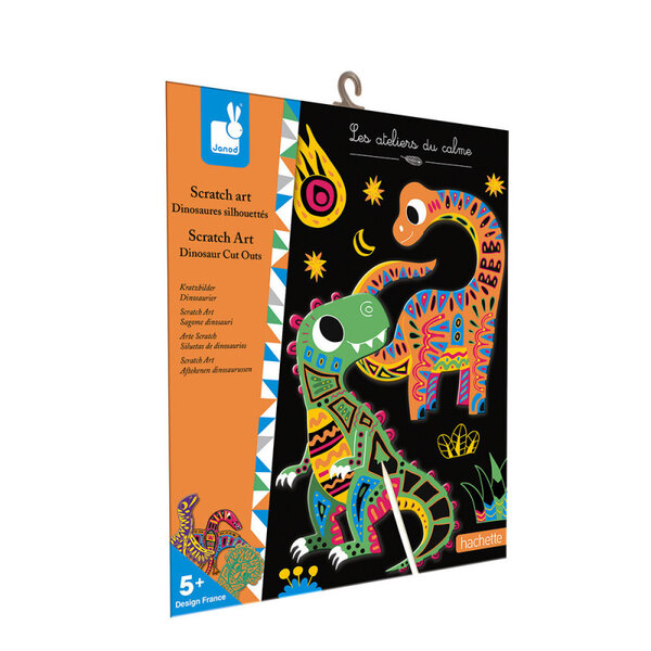 Jeu créatif - Coloriage à gratter - Les dinosaures - 5 modèles - Stylet + livre inclus - Dès 5 ans - Janod