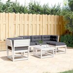 vidaXL Salon de jardin 5 Pièces avec coussins blanc bois massif de pin