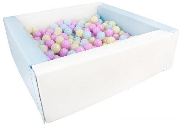 Piscine à balles carrée avec 300 balles - blanc  bleu (pastel)/rose  bleu  jaune (pastel)