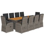 vidaXL Ensemble à manger de jardin 11Pièces avec coussins gris poly rotin