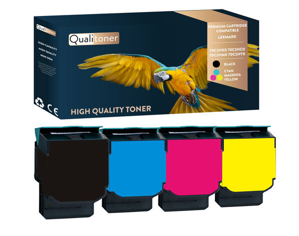 Qualitoner x4 toners 70c2hk0 70c2hc0 70c2hm0 70c2hy0 (noir + cyan + magenta + jaune) compatible pour lexmark