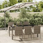 vidaXL Ensemble à manger jardin et coussins 7 Pièces gris rotin