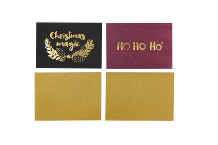 Lot de 4 Cartes de noël message doré brillant 15 cm