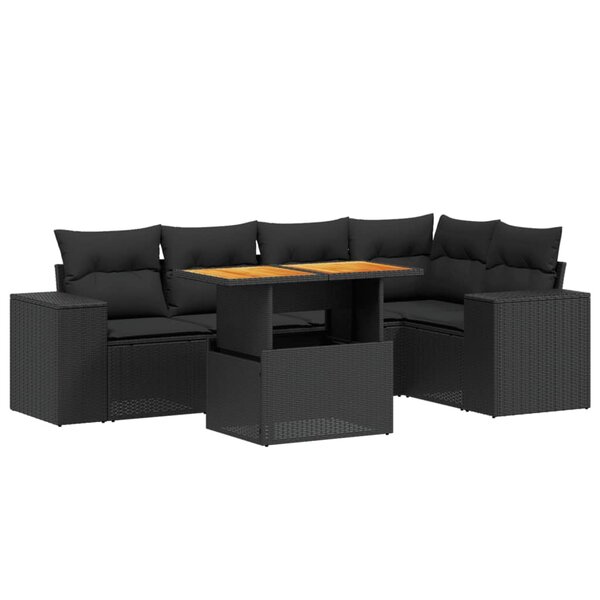 vidaXL Salon de jardin 6 Pièces avec coussins noir résine tressée