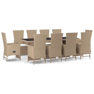vidaXL Ensemble à manger de jardin et coussins 11 Pièces beige poly rotin