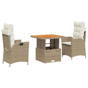 vidaXL Ensemble à manger de jardin et coussins 3 Pièces Beige poly rotin