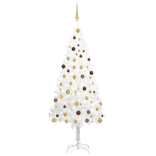 vidaXL Arbre de Noël artificiel pré-éclairé et boules blanc 210 cm