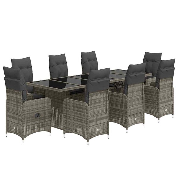 vidaXL Ensemble de bistro de jardin 9 Pièces coussins gris poly rotin