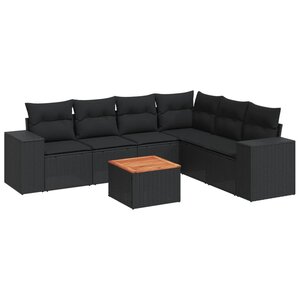 vidaXL Salon de jardin 7 Pièces avec coussins noir résine tressée