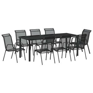 vidaXL Ensemble de salle à manger pour jardin 9 Pièces Noir
