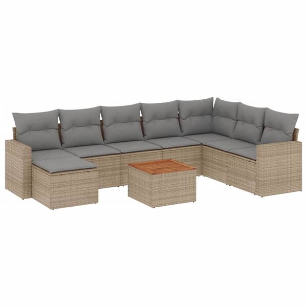 vidaXL Salon de jardin avec coussins 9Pièces mélange beige résine tressée