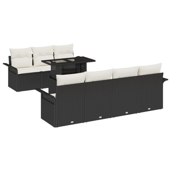 vidaXL Ensemble de canapé de jardin de 8 pièces avec coussins noirs en poly rattan
