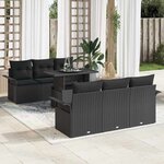 vidaXL Ensemble de canapé de jardin avec coussin 7 Pièces Noir Poly rotin