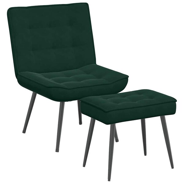 vidaXL Chaise de relaxation avec tabouret Vert foncé Velours