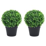 vidaXL Plantes de buis artificiel 2 Pièces avec pots Boule Vert 32 cm